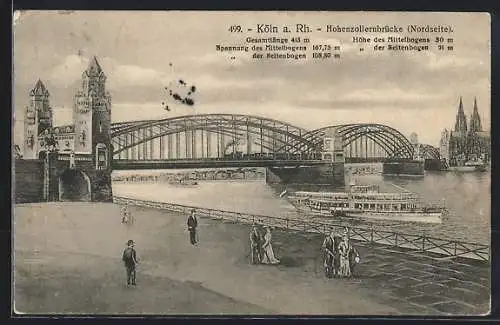 AK Köln a. Rhein, Nordseite der Hohenzollernbrücke