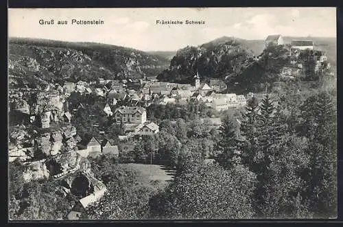 AK Pottenstein, Blick über den Ort mit Kirche