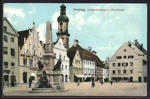 AK Freising, Kriegerdenkmal u. Pfarrkirche