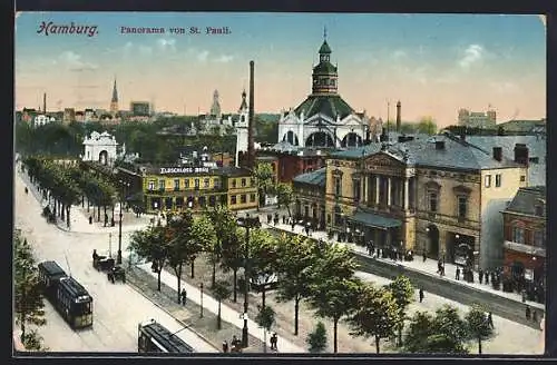 AK Hamburg-St. Pauli, Strassenpartie mit Gasthof Elbschloss-Bräu, Strassenbahn