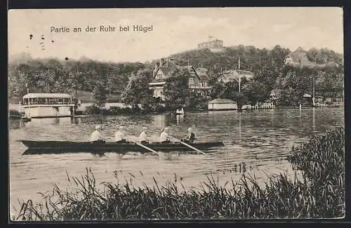 AK Hügel, Partie an der Ruhr mit Ruderboot