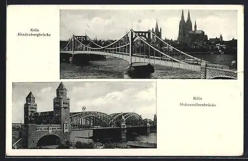 AK Köln, Hindenburgbrücke, Hohenzollernbrücke