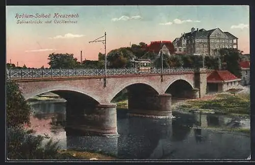 AK Bad Kreuznach, Salinerbrücke und Cäcilienhaus