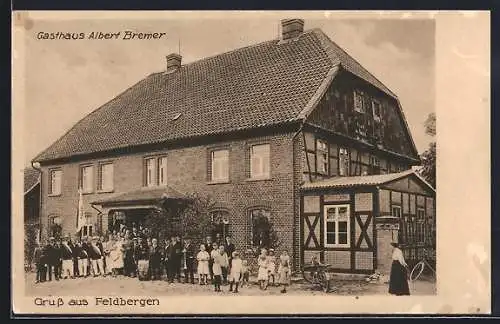 AK Feldbergen, viele Besucher vor dem Gasthaus Albert Bremer