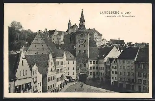 AK Landsberg a. Lech, Hauptplatz mit dem Schmalzturm