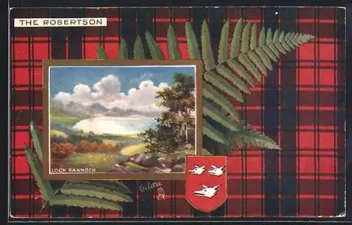 Künstler-AK The Robertson, Loch Rannoch, Wappen, Passepartout