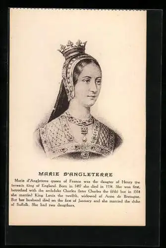 AK Marie d`Angleterre queen of France, 1497-1534