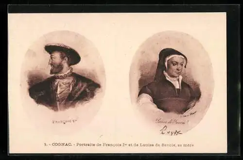 Künstler-AK Cognac, Portraits de Francois Ier von Frankreich et de Louise de Savoie, sa mère