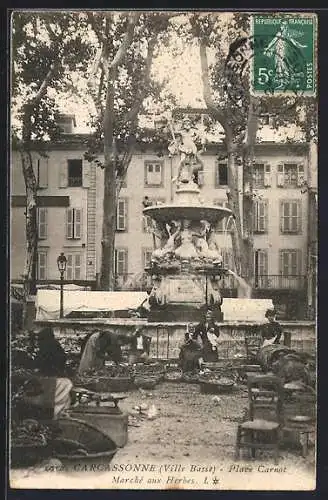 AK Carcassonne /Ville Basse, Place Carnot, Marché aux Herbes