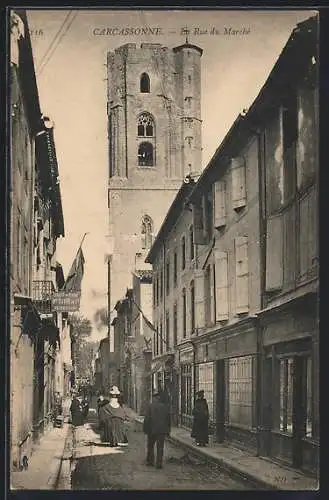 AK Carcassonne, La Rue du Marché, Strassenpartie