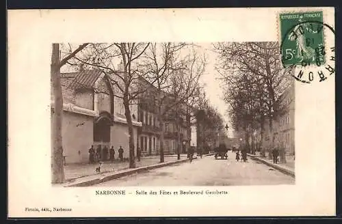 AK Narbonne, Salle des Fêtes et Boulevard Gambetta