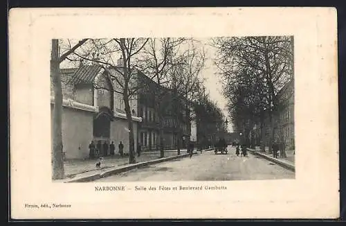 AK Narbonne, Salle des Fêtes et Boulevard Gambetta