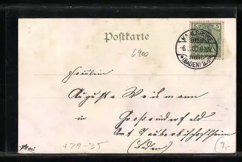 Passepartout-Lithographie Heidelberg, achteckiger Turm m. d. Altan im Kleeblatt