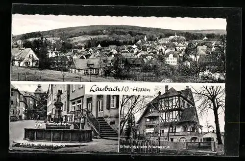 AK Laubach /O.-Hessen, Erholungsheim Friedensruh, Alter Brunnen mit Schloss, Teilansicht