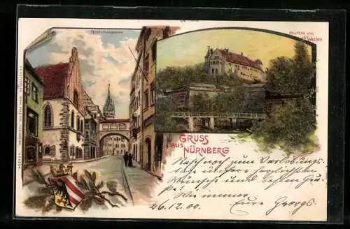 Künstler-AK Erwin Spindler: Nürnberg, Burg von Westen, Rathausgasse