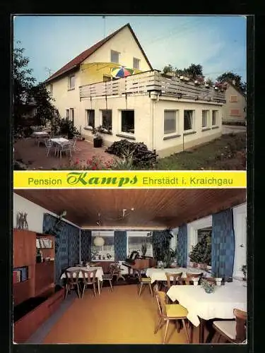 AK Ehrstädt i. Kraichgau, Hotel-Pension Kampf, Innenansicht vom Café-Restaurant