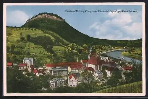 AK Königstein /Sächs. Schweiz, Teilansicht und Festung, Elbsandsteingebirge
