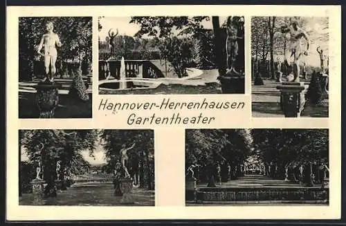 AK Hannover-Herrenhausen, Gartentheater, Springbrunnen, Statue, Becken