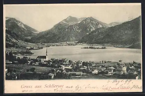 AK Schliersee, Ortsansicht mit Blick auf See