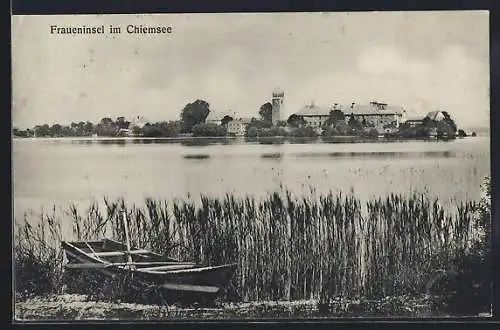 AK Fraueninsel im Chiemsee, Teilansicht mit Boot