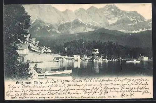 AK Eibsee, Uferpartie mit Bergen