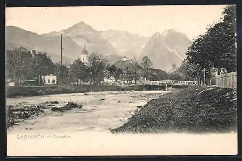 AK Garmisch, Teilansicht mit Zugspitze