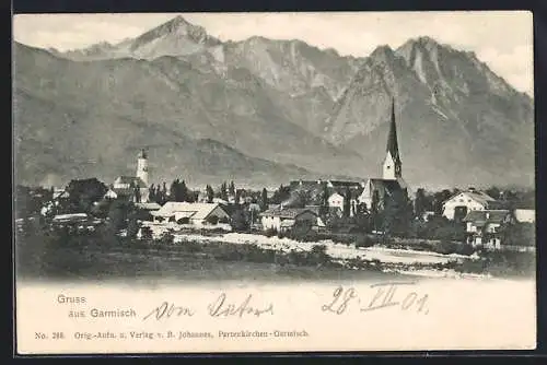 AK Garmisch, Teilansicht mit Kirche