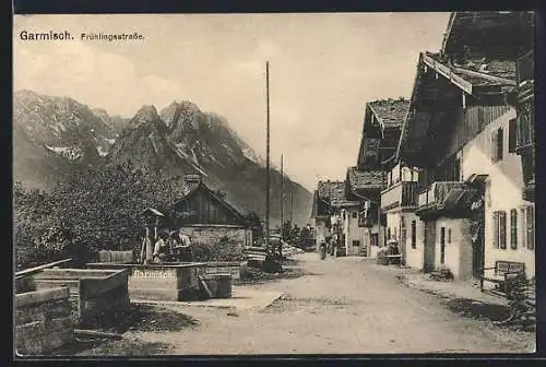 AK Garmisch, Frühlingstrasse, Berge