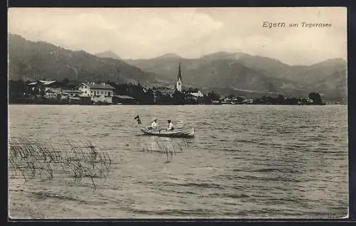 AK Egern am Tegernsee, Teilansicht mit Boot