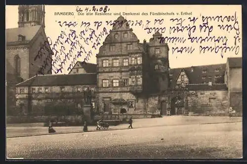 AK Bamberg, Die alte Residenz und Denkmal des Fürstbischofs von Erthal