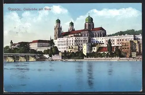 AK Passau, Innbrücke mit Dom