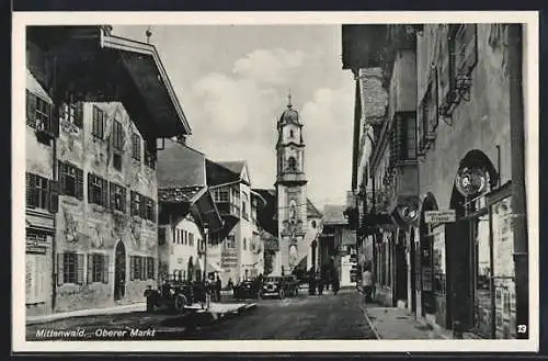 AK Mittenwald, Obere Marktstrasse mit Blick zur Kirche