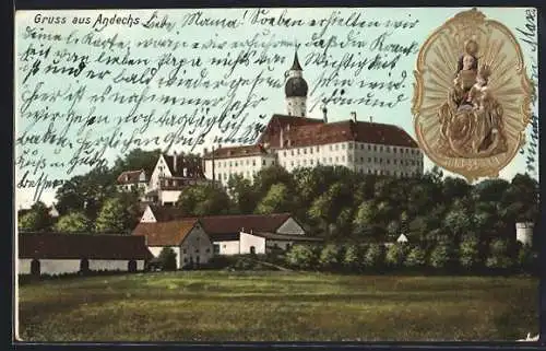 Präge-AK Andechs, Blick zum Kloster, Gnadenbild