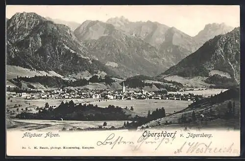 AK Oberstdorf /Allgäuer Alpen, Teilansicht vom Jägersberg aus gesehen