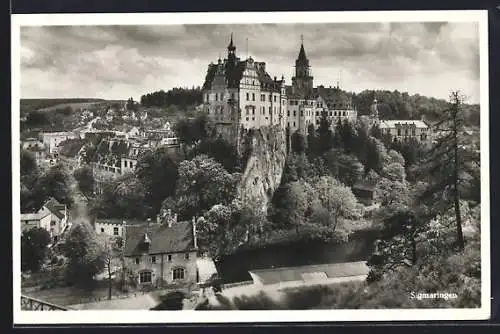 AK Sigmaringen, Teilansicht mit Burgberg