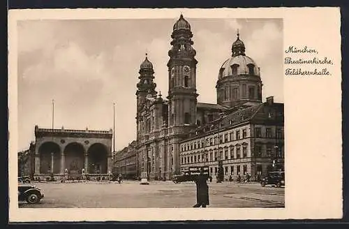 AK München, Feldherrnhalle und Theatinerkirche
