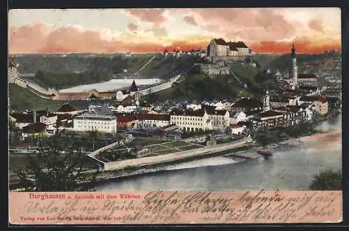 AK Burghausen / Salzach, Stadtansicht mit der Burg