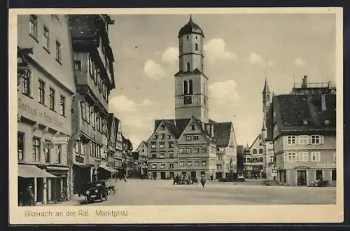 AK Biberach an der Riss, Martkplatz mit Gasthaus zum Roten Ochsen und Rathaus