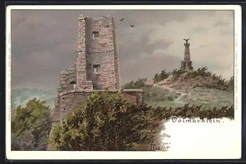 Lithographie Volmarstein, Ruine und Denkmal