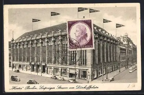 AK Berlin, Kaufhaus Hertie, Leipziger Strasse am Dönhoffplatz mit Strassenbahn