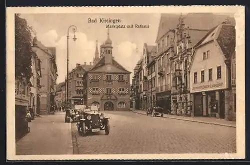 AK Bad Kissingen, Rathaus am Marktplatz mit Sparkasse und Geschäft