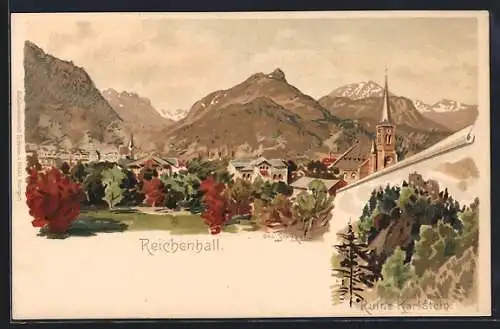 Künstler-AK Otto Strützel: Bad Reichenhall, Ortsansicht im Herbst, Ruine Karlstein