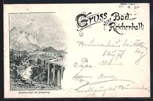 Lithographie Bad Reichenhall, Staubbachfall bei Jettenberg