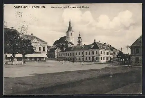 AK Oberhollabrunn, Hauptplatz mit Rathaus und Kirche