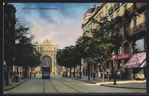 AK Zürich, Strassenbahn auf der Bahnhofsstrasse