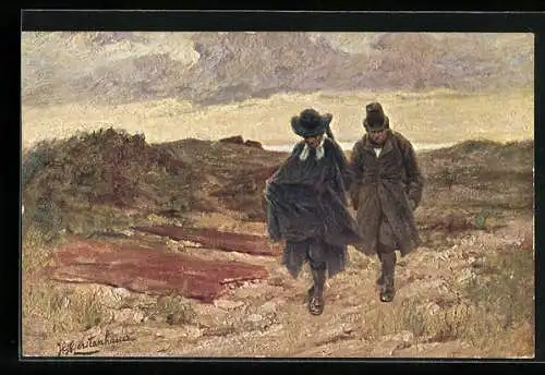 Künstler-AK Pfarrer auf einem Feld