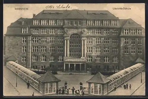 AK Mannheim, Liselotte-Schule mit Vorbauten aus der Vogelschau