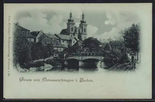 Mondschein-AK Donaueschingen i. Baden, Ortsansicht