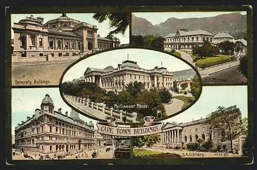 AK Cape Town, University Buildings, S. A. Library, Museum, Parliament House