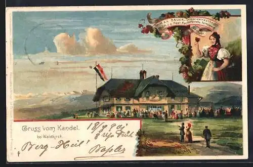 Lithographie Waldkirch / Kandel, Gasthaus auf dem Kandel